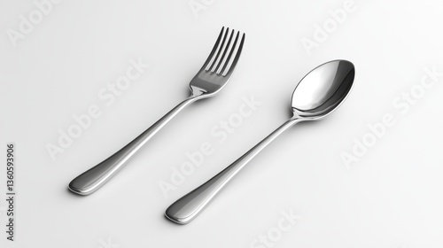 spoon fork 3d render icons on white bg.