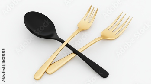 spoon fork 3d render icons on white bg.