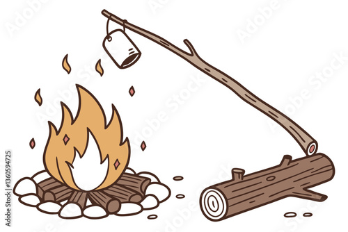 Campfire Vector Illustration on White Background. Cozy Fire Design