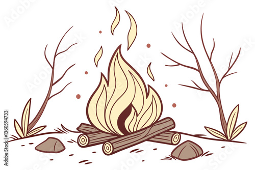 Campfire Vector Illustration on White Background. Cozy Fire Design