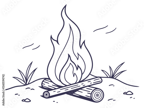 Vector Art of Campfire Flame on White Background