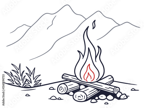Vector Art of Campfire Flame on White Background