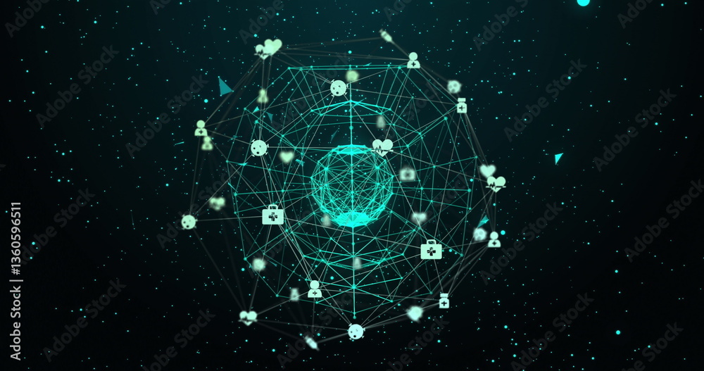 Obraz premium Interconnected icons glowing on futuristic digital network interface display