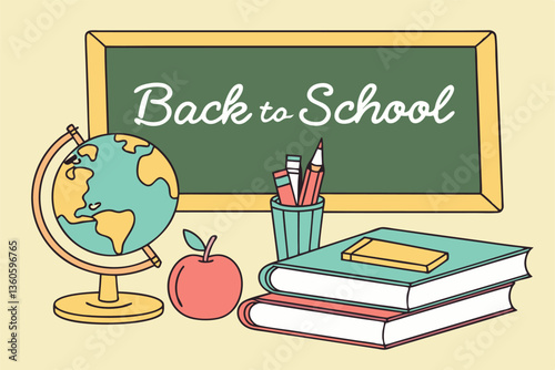 A blackboard with the words  back to school  written on it. High quality