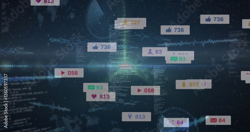 Wallpaper Mural Image of social media icons on banners over data processing Torontodigital.ca