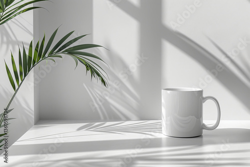 Obraz na płótnie Stylishly minimalist coffee mug featuring tropical shadows and a serene aesthetic appeal w salonie