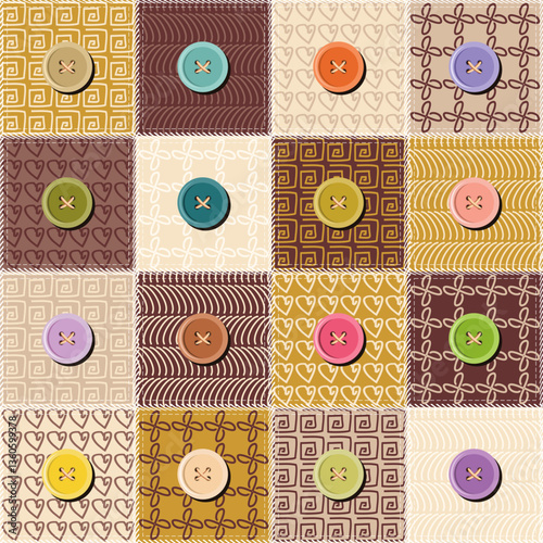 Patchwork print wallpaper background with different patterns quilting hobby craft handmade