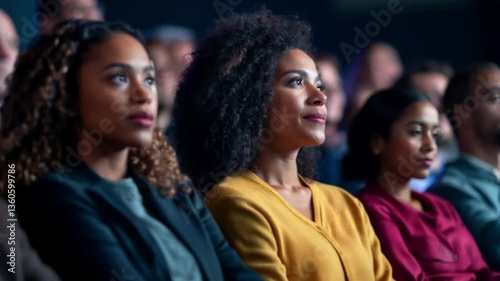 Joyful audience members at a movie theater, captivated by the film.