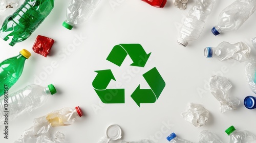 Recycling symbol with recyclable waste. Environment conservation concept.