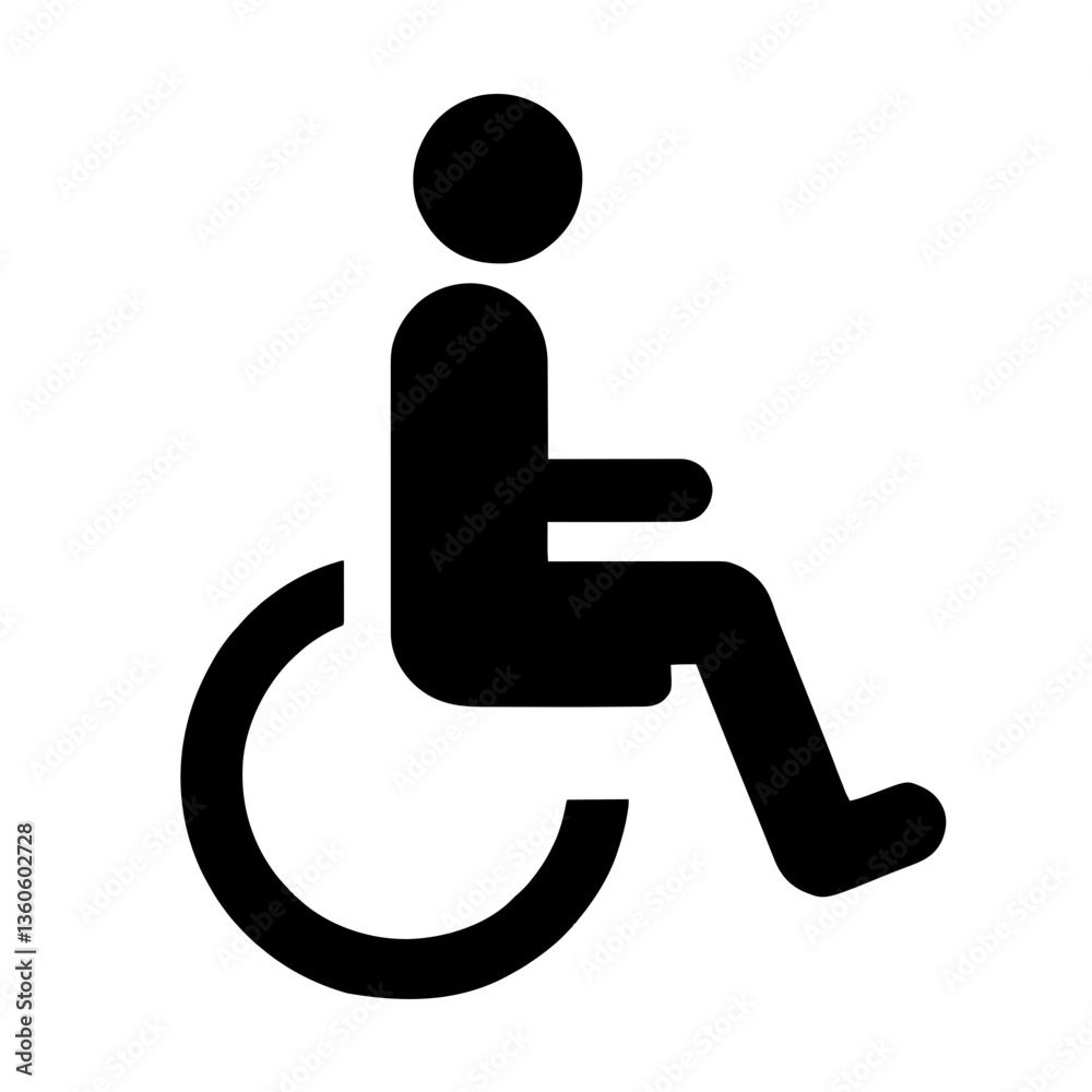 Clean vector icon of a wheelchair with person silhouette indicating mobility accessibility Clean vector icon of a wheelchair with person silhouette indicating mobility accessibility