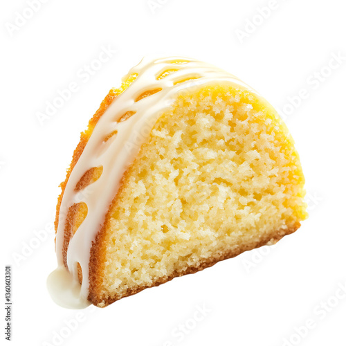 A Slice of Lemon Pound Cake with Drizzled Icing Isolated on Transparent Background