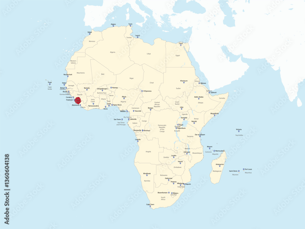 Obraz premium Detailed national location map of SIERRA LEONE within the great continent of Africa