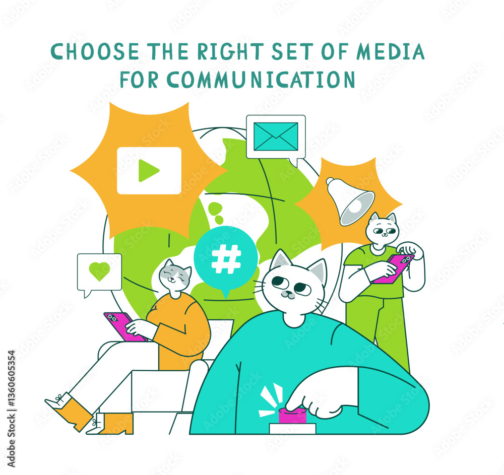 Fototapeta premium Marketing Tools Cat. Flat Vector Illustration