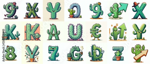 Cartoon cactus mascot Lettering Typeface. AI generated illustration