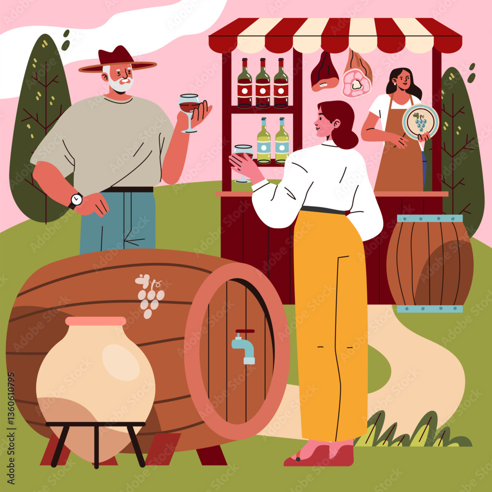 Fototapeta premium National Wine Day. Flat Vector Illustration