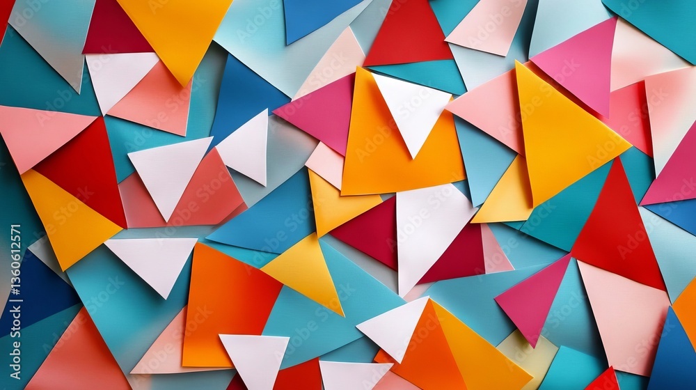 colorful arrangement of paper triangles in shades of orange, pink, blue, white, and yellow colorful arrangement of paper triangles in shades of orange, pink, blue, white, and yellow