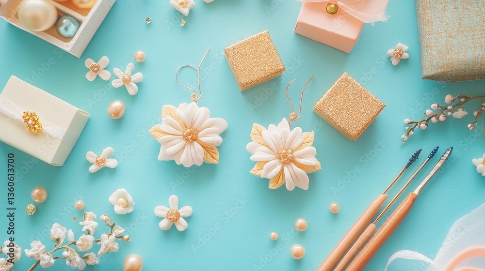 custom made wallpaper toronto digitalA flat-lay artistic shot of handmade polymer clay floral earrings crafted for Mothera??s Day