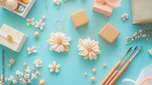 Wallpaper Mural A flat-lay artistic shot of handmade polymer clay floral earrings crafted for Mothera??s Day Torontodigital.ca