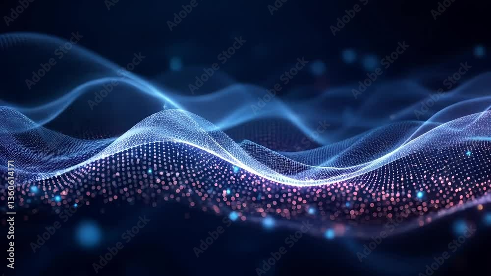 A wireframe mesh dissolving into fine digital noise