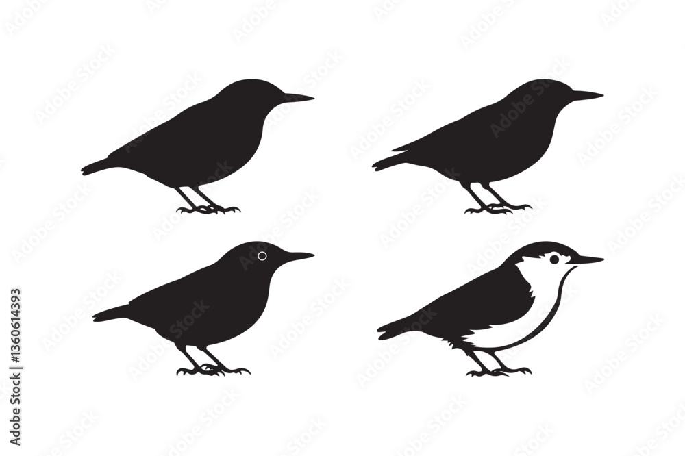 Fototapeta premium Bird Silhouette Vector Set Minimalist Standing Birds Clipart for Design