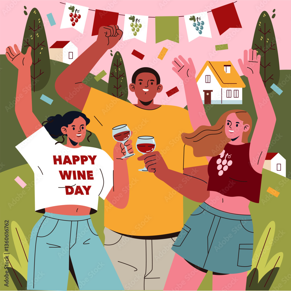 Fototapeta premium National Wine Day. Flat Vector Illustration