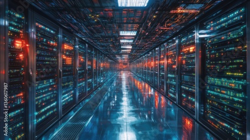 Centro de datos, pasillo de servidores, tecnología moderna