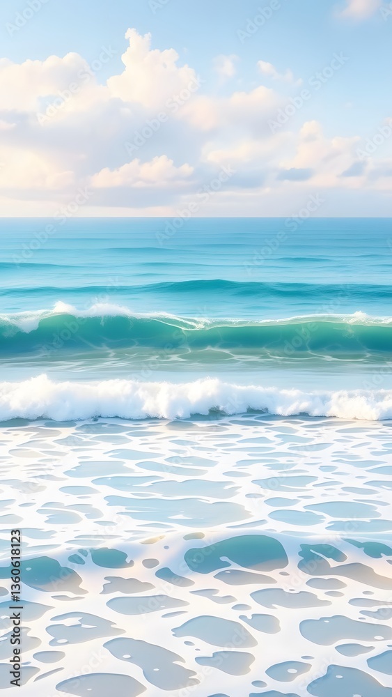 Fototapeta premium Serene ocean waves under a blue sky, perfect for a tranquil phone wallpaper. 
