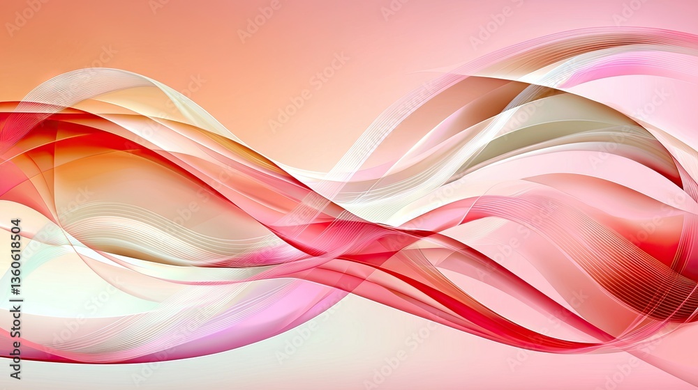 Naklejka premium Soft pastel pink background with fluid wavy lines flowing seamlessly across the frame.