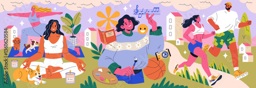 Dopamine Hobbies. Flat Vector Illustration