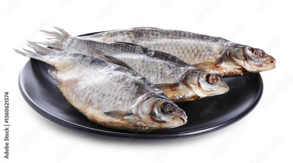 Dried salted roach fish isolated on white Dried salted roach fish isolated on white