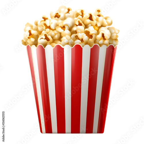 Buttery Popcorn in Classic Red and White Striped Bucket isolated on transparent
