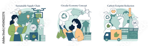 Sustainability In Business. Flat Vector Illustration