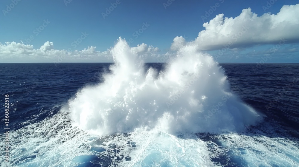 Fototapeta premium Ocean Wave Crashing Dramatic Blue Water White Foam Powerful Nature Seascape Stunning Aerial View High Resolution Image Perfect for Backgrounds and