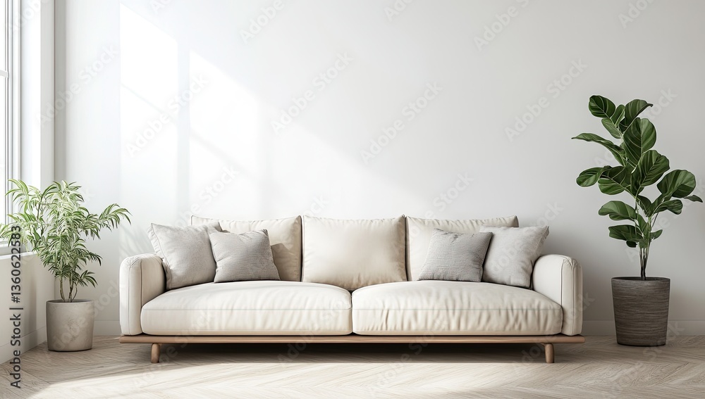 Fototapeta premium Bright, modern living room with a comfortable sofa