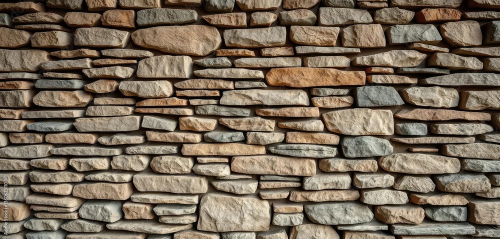 Rustic stacked stone wall, varying shades of grey and brown, rough texture, old, stone Rustic stacked stone wall, varying shades of grey and brown, rough texture, old, stone