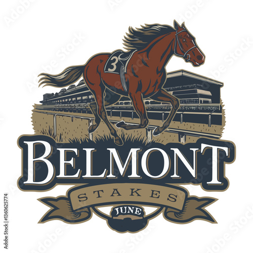 Vintage Belmont Stakes Logo with Racehorse

