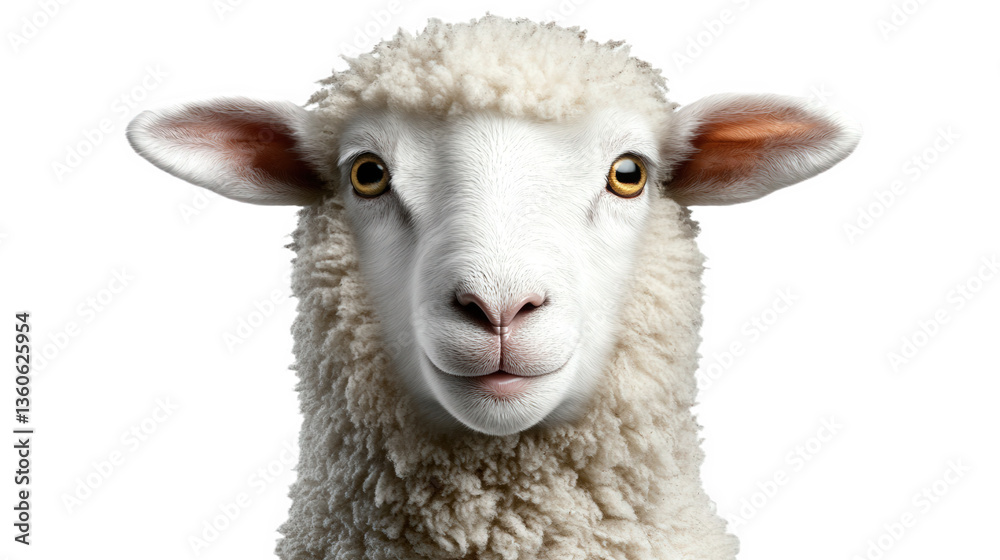 Obraz premium Close-up Portrait of a Fluffy White Sheep