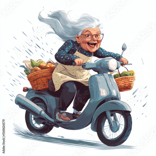 senior woman riding a scooter