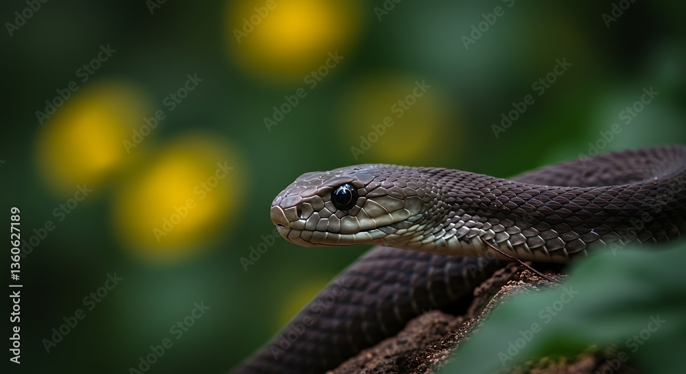 Fototapeta premium A close up portrait of a grey snake in nature