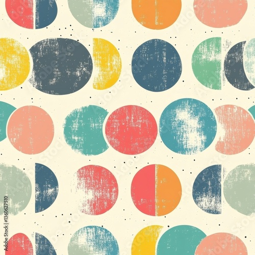 Seamless retro polka dot pattern featuring vintage circles in pastel colors with a soft texture reminiscent of the 1950s Generative AI