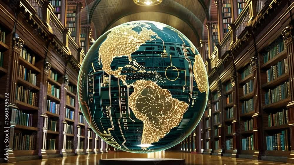 Weltkugel in antiker Bibliothek