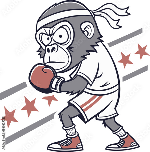 gorilla primate boxer, cartoon vector illustration on white