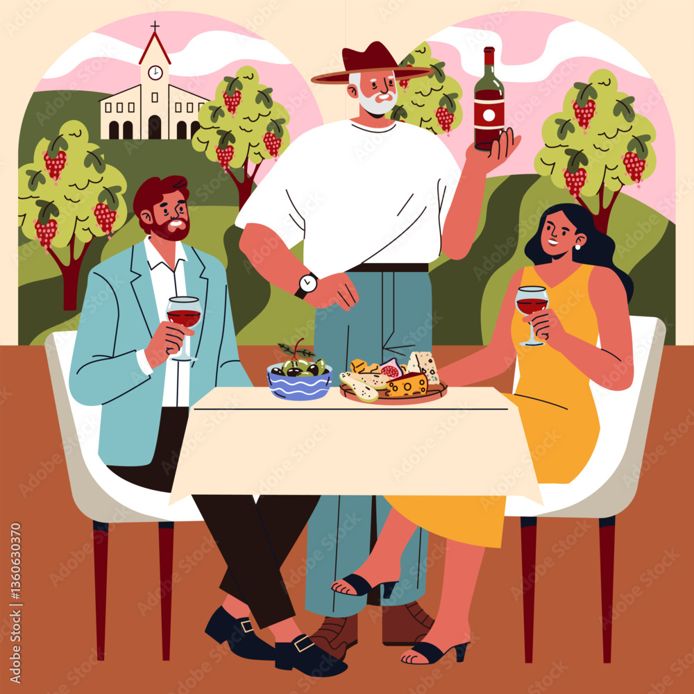 Fototapeta premium National Wine Day. Flat Vector Illustration