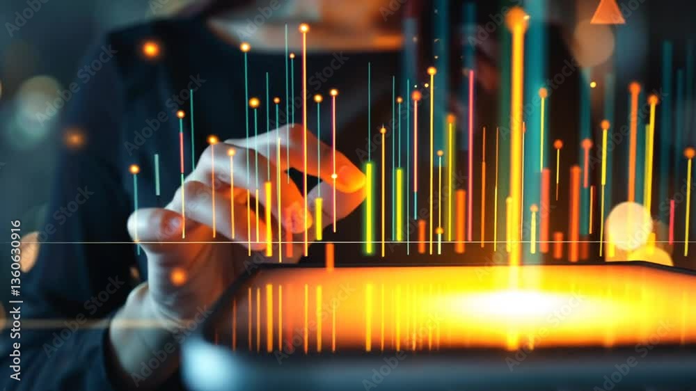 Datenanalyse über Tablet mit Finanzgrafik