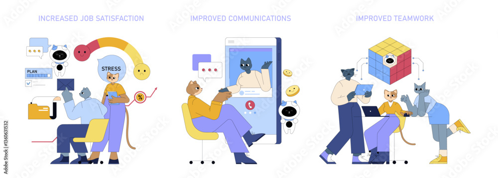 AI Boosts Mid Sized Businesses Productivity. Flat Vector Illustration AI Boosts Mid Sized Businesses Productivity. Flat Vector Illustration