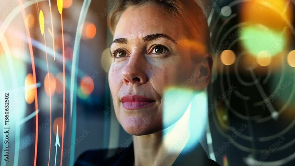 Porträt einer Frau vor Interface Projektion