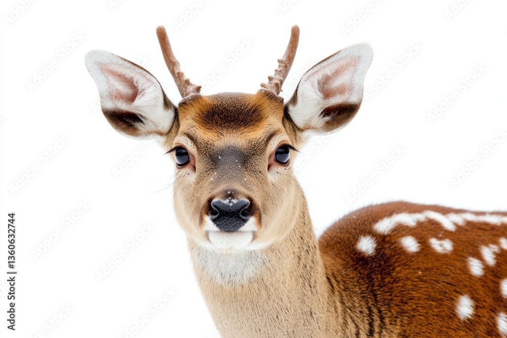 Obraz premium Adorable Fawn Portrait with Antlers and White Spotted Coat Detail