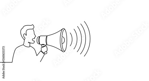 Person using megaphone in linear style
