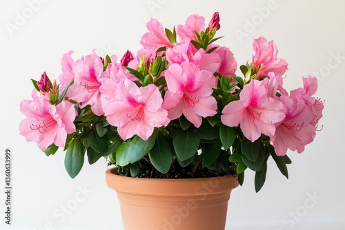 Wallpaper Mural Blooming Azalea Plant with Pink Flowers in Pot on White Background Torontodigital.ca