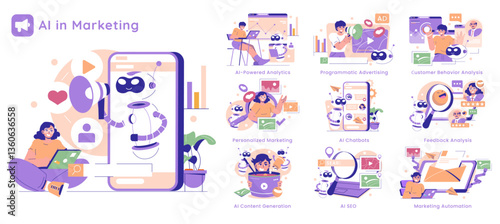 AI In Marketing. Flat Vector Illustration